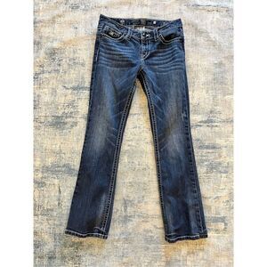 D9 Slick Distressed Rhinestone Studded Embellished Pocket Boot Cut Jeans 29"
